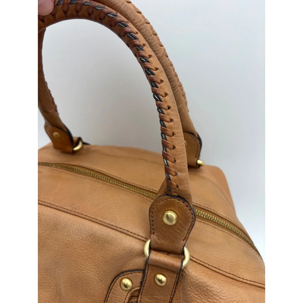 B MAKOWSKY Tan Leather Handbag Satchel Bag Double Handle Boho‎ Slouch Gold Camel